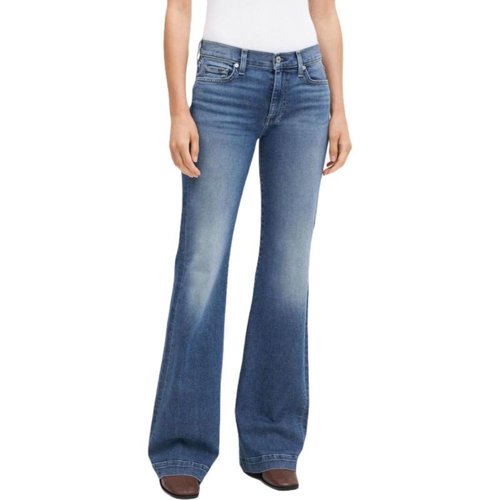 7 For All Mankind Womens Dojo Blue Denim Mid Rise Wide Leg Flare Jeans NWT